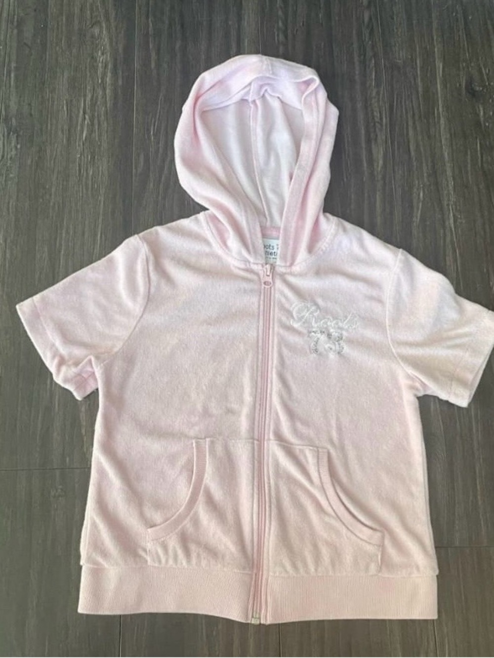 Roots pink short sleeve terry zip up